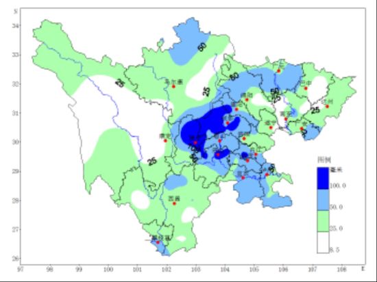 2025年8月四川省暴雨過程日最大雨量分布圖 2025年8月四川省暴雨過程日最大雨量分布圖